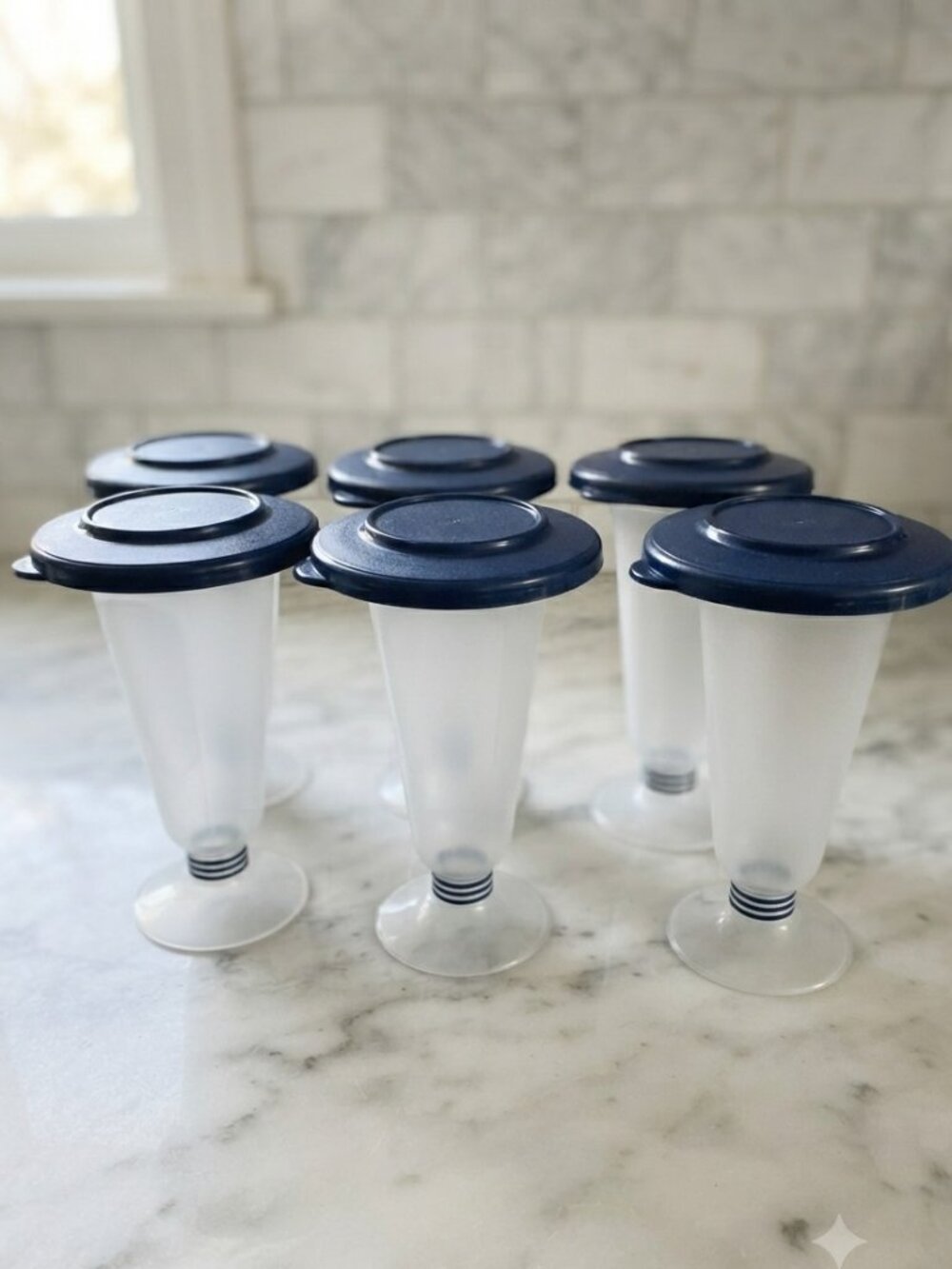 Vintage Tupperware Parfait Dessert Cups Set of 6 with Blue Lids